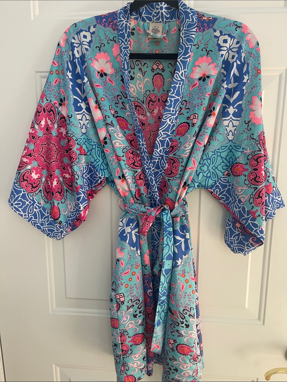 In Bloom Aqua and Pink Floral Paisley Kimono